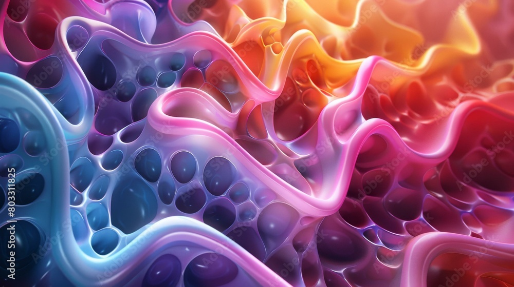 Poster colorful abstract 3d rendering of an alien landscape with a bumpy surface