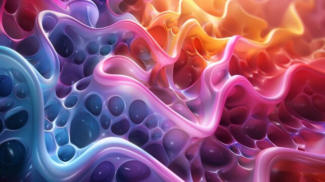 Colorful abstract 3D rendering of an alien landscape with a bumpy surface