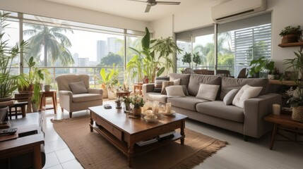 Fototapeta premium Bright and Airy Living Room With Plants