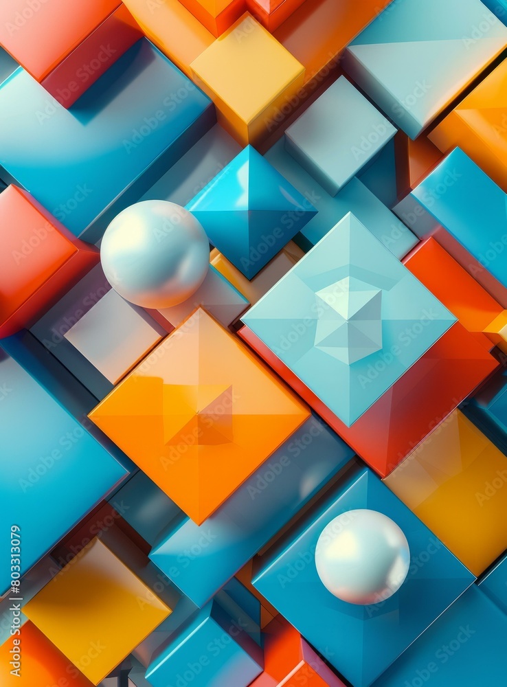 Poster 3d rendering of geometric shapes with balls