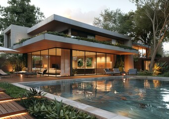 Obraz premium Modern house with pool and terrace