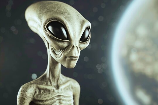 Enigmatic alien with eyes like swirling galaxies, hinting at extraordinary intelligence