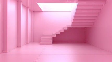 Ascending to the Sky: A Pink Room With Stairway to Skylight