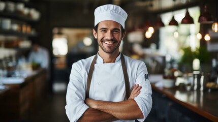 Portrait of a happy chef in a restaurant kitchen