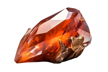 A large orange crystal with a brownish tint, white background, transparent background