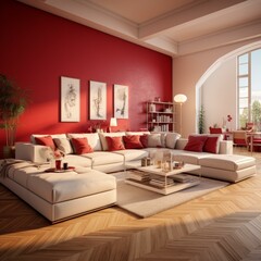 red and white living room interior design