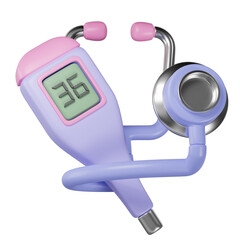Medical check thermometer and stethoscope. 3d illustration