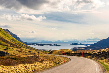 nature sceneries inside the area surroundings of Leknes, Lofoten Islands, Norway, during the spring...