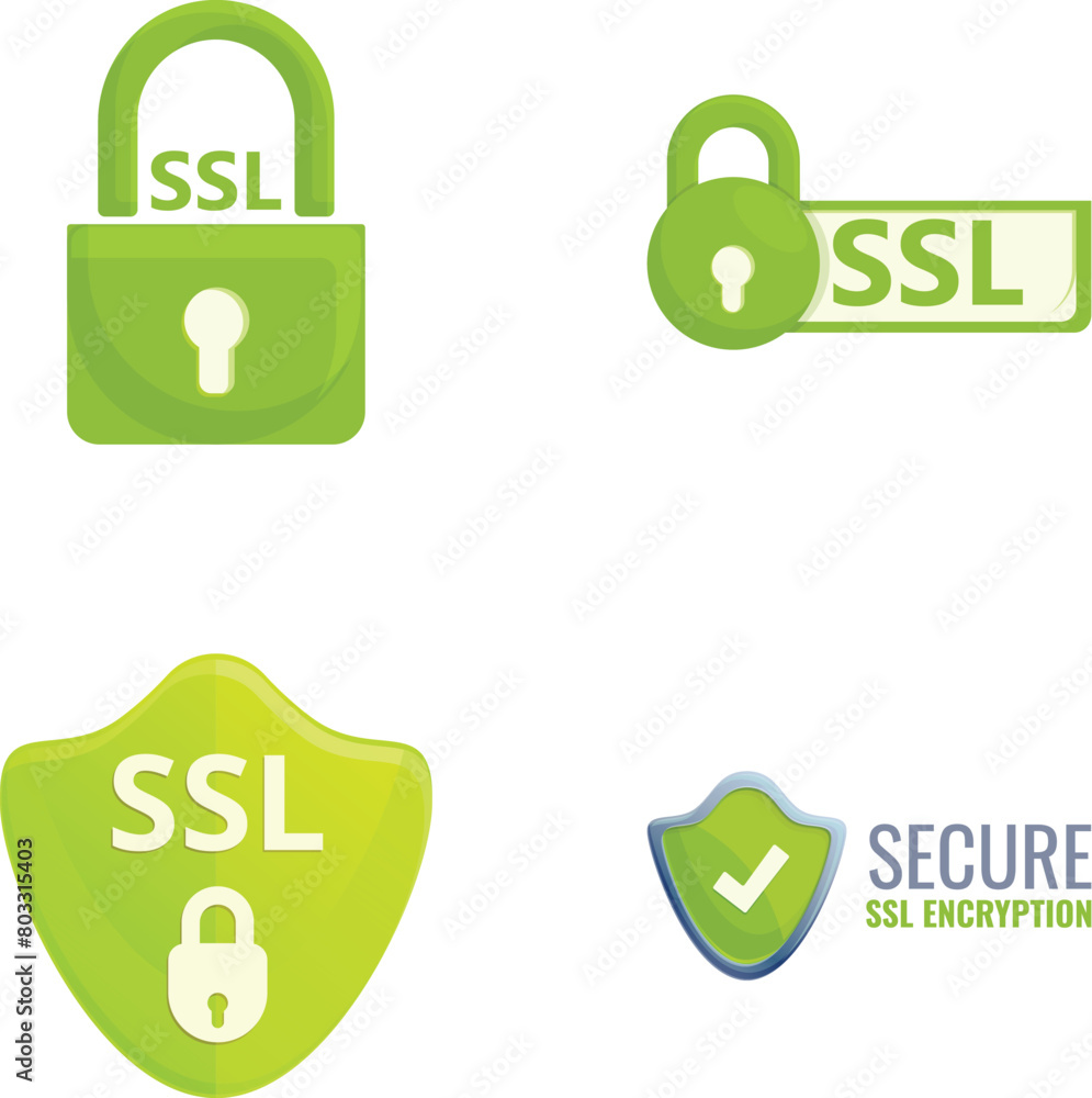 Poster ssl secure icons set cartoon vector. secure sockets layer certificate. secure online payment