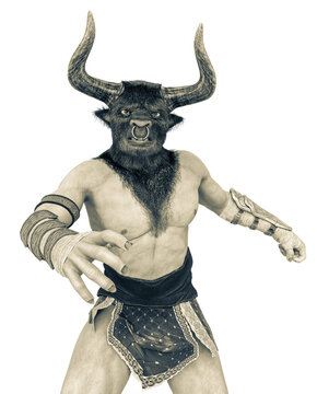 minotaur in angry and also is looking at you on close up view