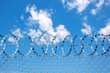 Barbed wire on blue sky background, freedom concept