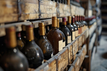 Bottles of wine in a restaurant wine cellar