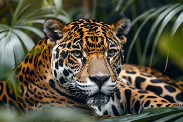 Obraz premium Close-up portrait of a jaguar in the jungle
