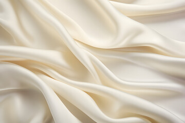 Fototapeta premium Background of wavy and creased ivory silk satin material, capturing the fluid movement and delicate texture of luxury fabric, Generative Ai,