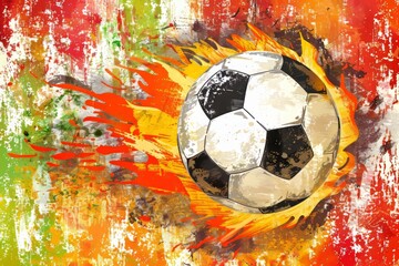Soccer ball ablaze with fiery embers, embodying intense competition and the heat of the game