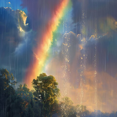 Naklejka premium rainbow over the forest