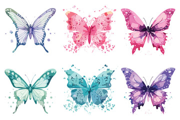 Watercolor butterfly vector illustration on white background.