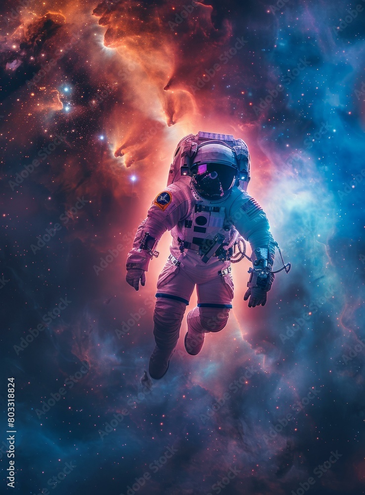 Poster astronaut in a spacesuit floating in the vastness of space