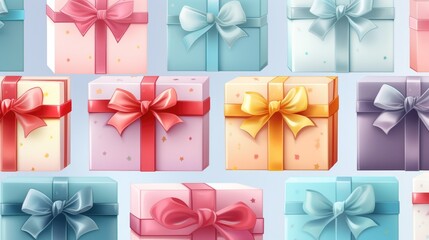 Vibrant Assortment of Gift Boxes with Elegant Ribbons