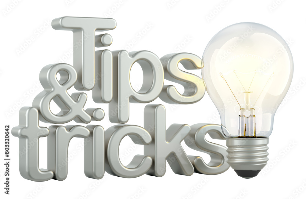 Poster tips and tricks concept with light bulb. 3d rendering isolated on transparent background