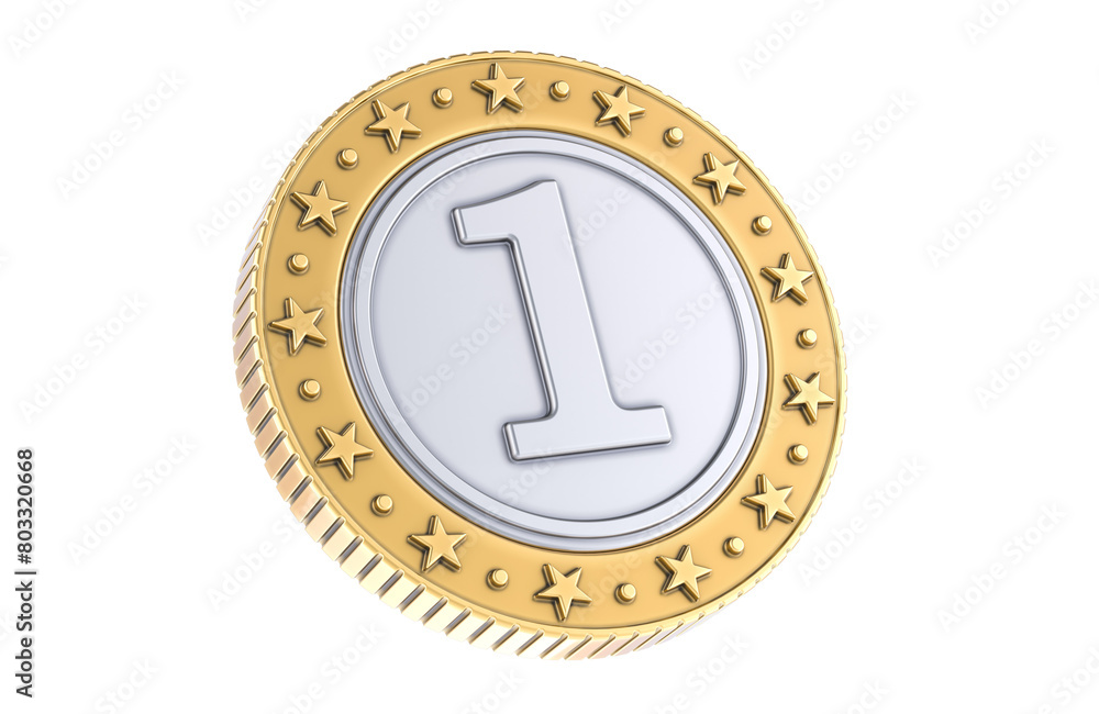 Poster one coin, 3d rendering isolated on transparent background