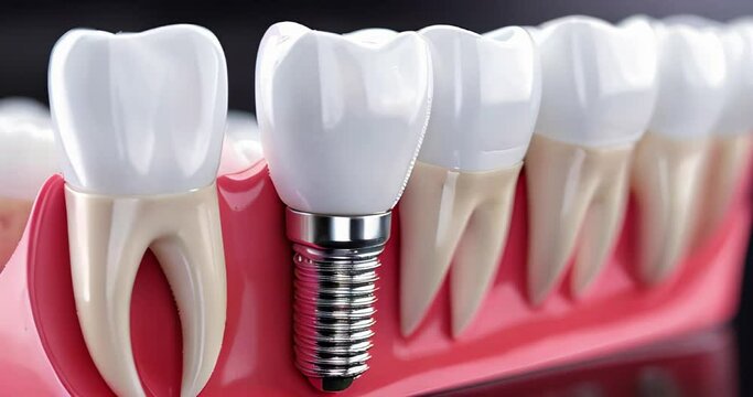 modern dental implants dentures close-up in the dental office. dental prosthetics