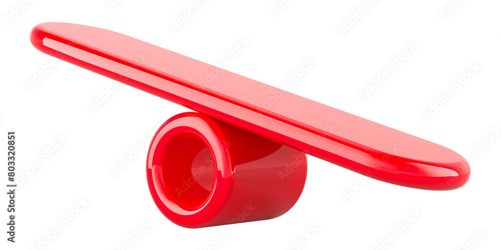 Poster imbalance seesaw, red color. 3d rendering isolated on transparent background