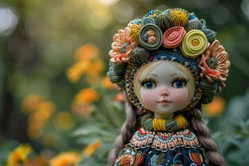 Doll in the national Ukrainian costume with wreath