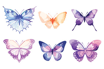 Watercolor butterfly vector illustration on white background.