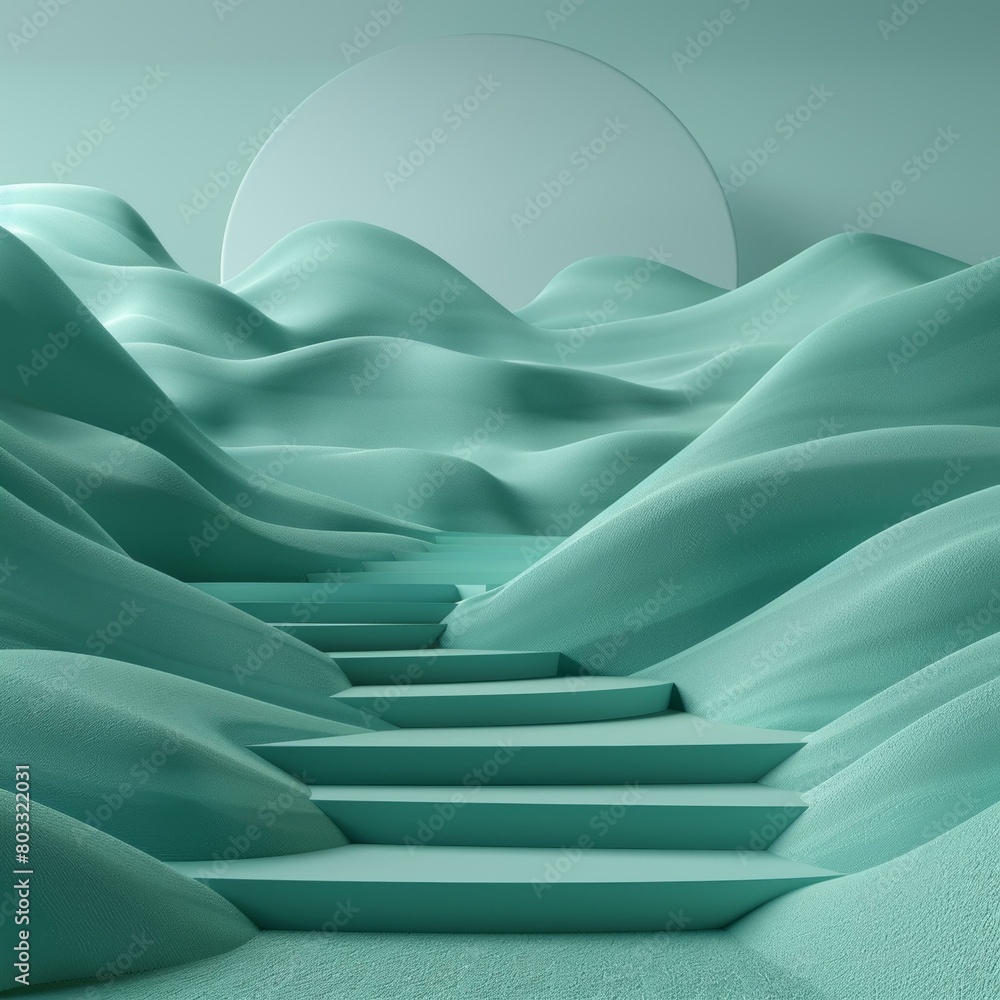 Poster 3d rendering of a staircase leading up to a large sphere