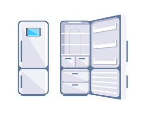 Kitchen refrigerator. Fridge open and close