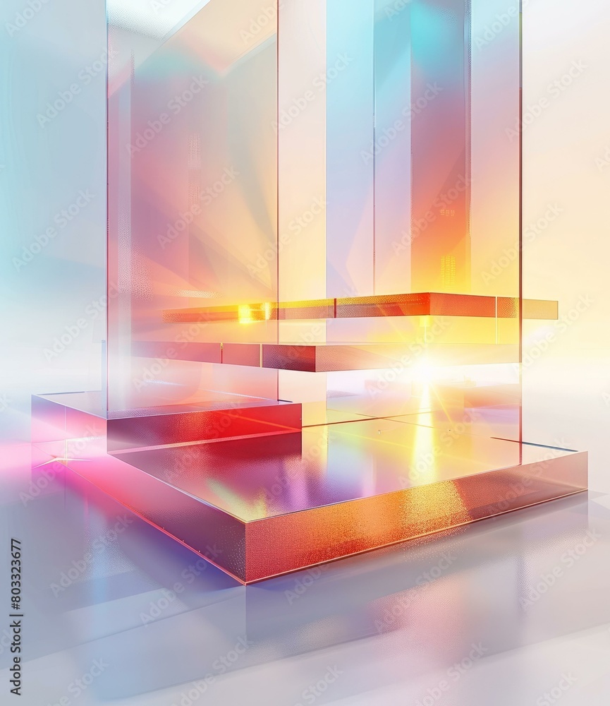 Poster abstract 3d rendering of a glass structure with a bright light source