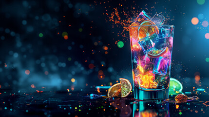 A colorful glass of drink in bar for flyer or poster design