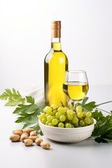 White wine and green grapes - obrazy, fototapety, plakaty