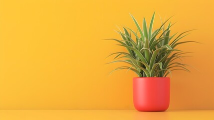 Minimal Houseplant Line Art in Vibrant Solid Orange Background