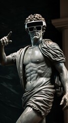A marble statue of a young man wearing virtual reality glasses