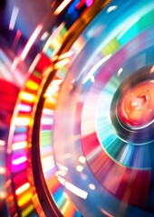 Colorful lights of a spinning roulette wheel.