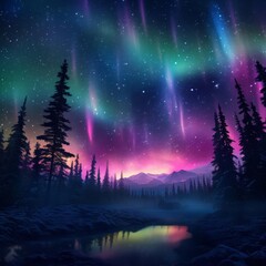 Naklejka premium The aurora borealis, also known as the northern lights, is a natural light display in the Earth's sky, predominantly seen in high-latitude regions.