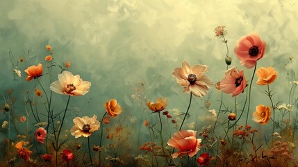 Obraz premium Vintage Floral Landscape with Soft Colors, generative ai