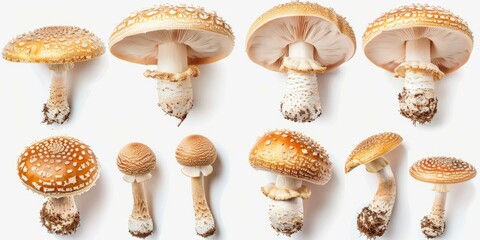 Various species of orange mushrooms