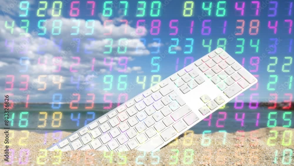 Poster computer keyboard on a beach