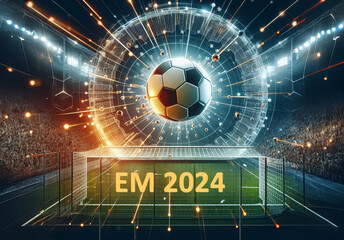 überdimensionaler Fußball in einem Stadion. Im Tor die Aufschrift "EM 2024"