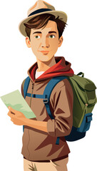Young tourist with backpack and map-