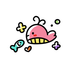 happy whale with fish and heart