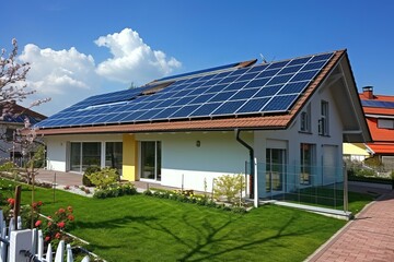 A modern house with solar panels on the roof