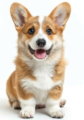 A cute corgi puppy with a happy expression on its face