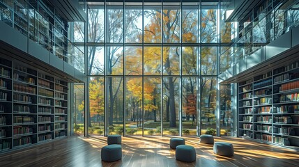 Contemporary Glass-Encased Bookshelves, generative ai