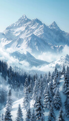 Landscape of high and steep snowy mountains	
