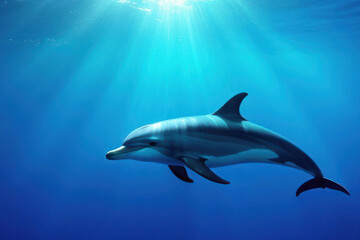 Fototapeta premium Graceful dolphin swimming in the clear blue ocean, symbolizing wildlife in harmony
