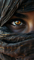 Vertical recreation of a eye of exotic woman behind an islamic veil	